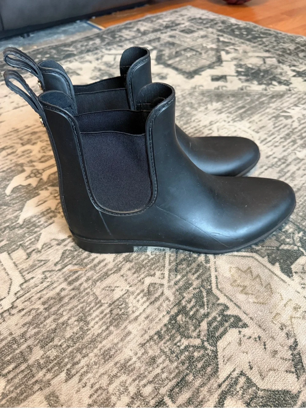 Sam Edelman Tinsley rain boots black Chelsea-style elastic side panels size 12
